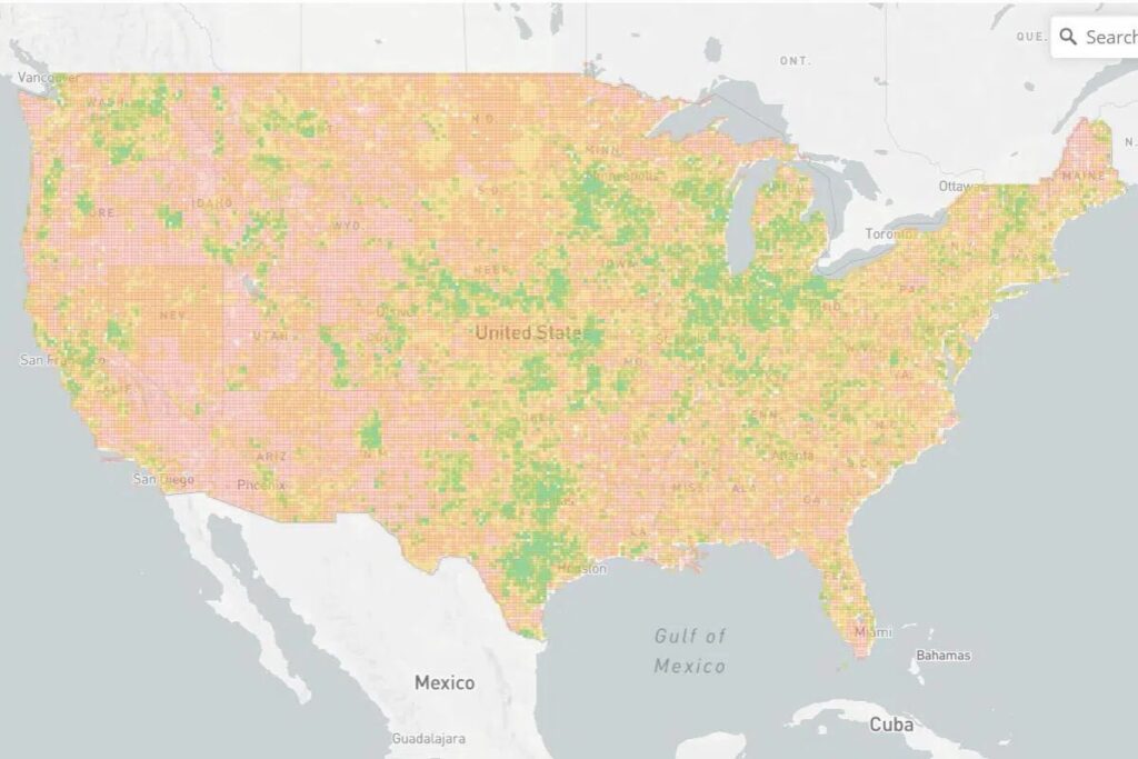 Karte der Internetabdeckung zu Hause in den Vereinigten Staaten