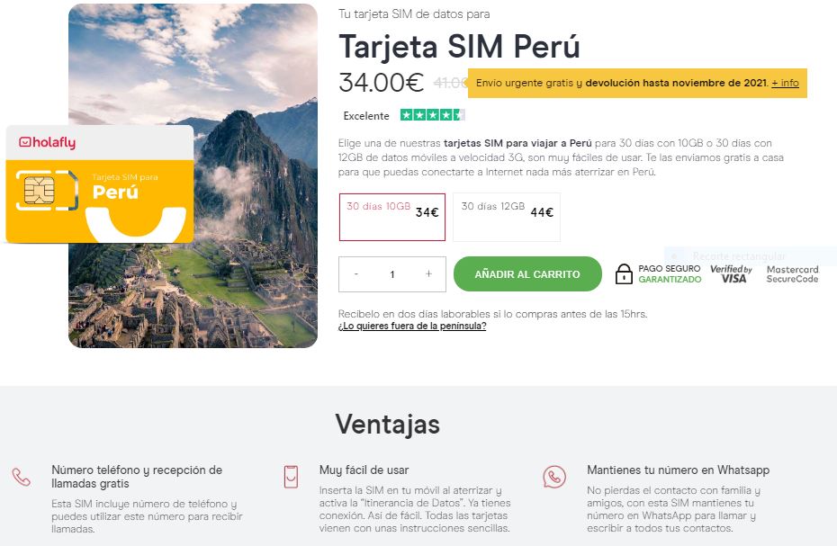 Tarjeta SIM de datos para Perú