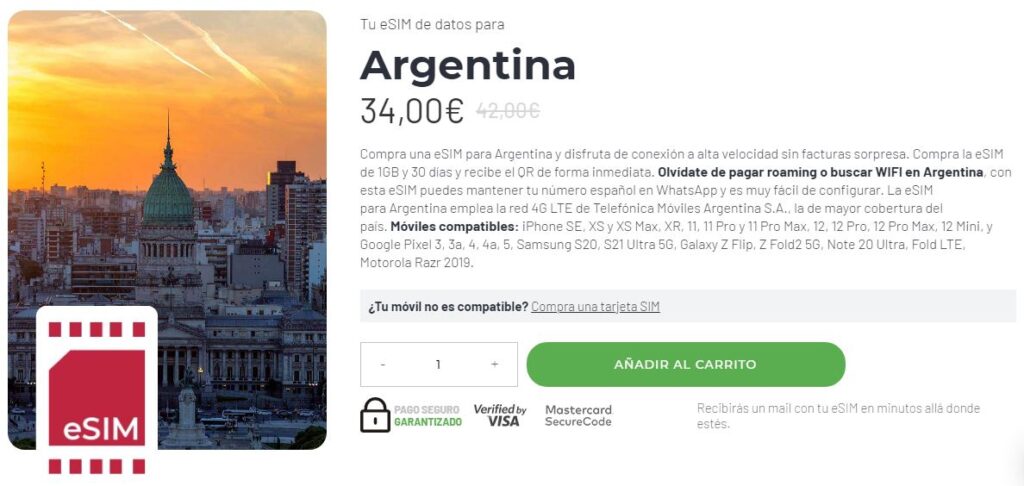 Tarjeta eSIM para Argentina