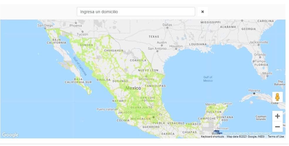 Mapa de cobertura de internet Fijo en México.