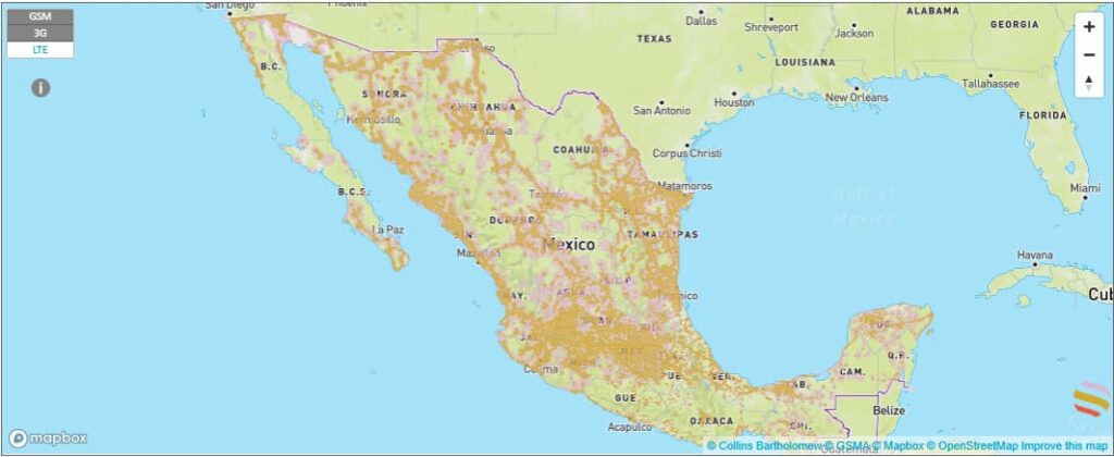 Mapa de cobertura de internet móvil en México