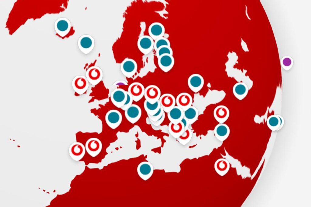 Mapa de cobertura de Vodafone en Europa
