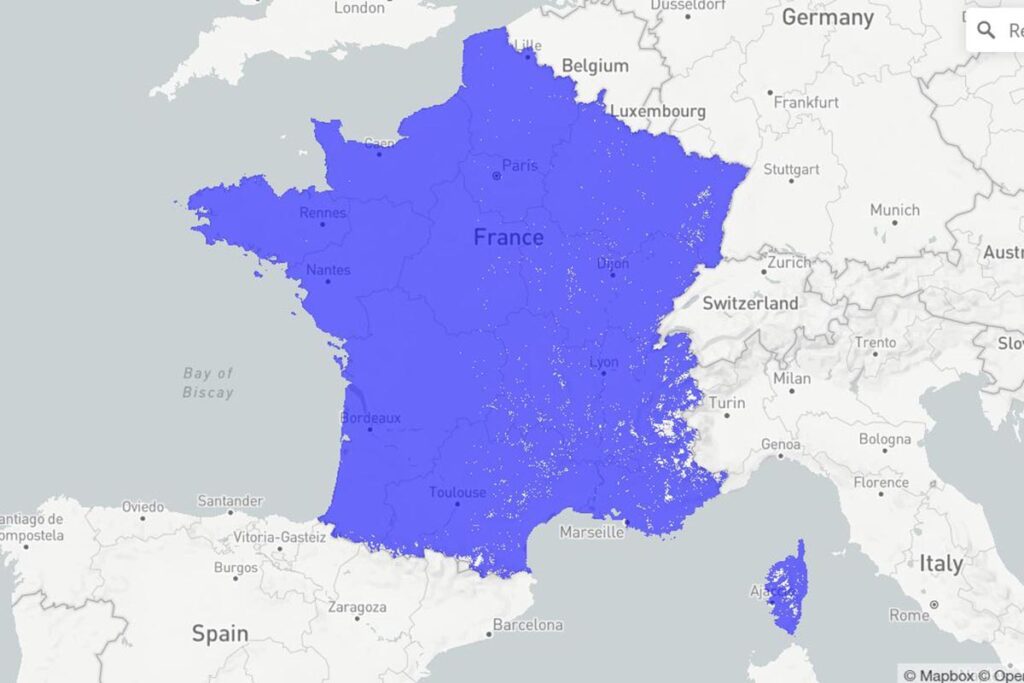 Mapa de cobertura de internet hogar en Francia