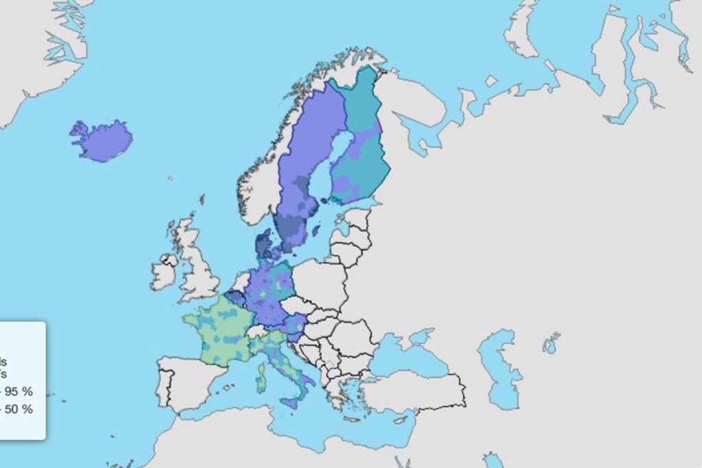 Mapa de cobertura de internet hogar en Europa