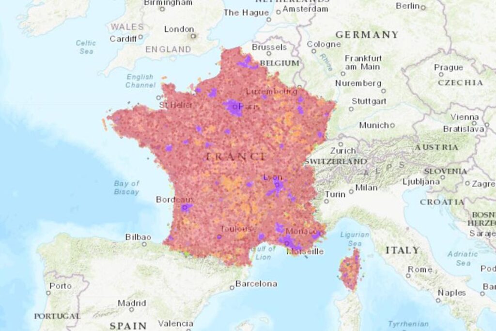 Mapa de cobertura de Bouygues Telecom en Francia
