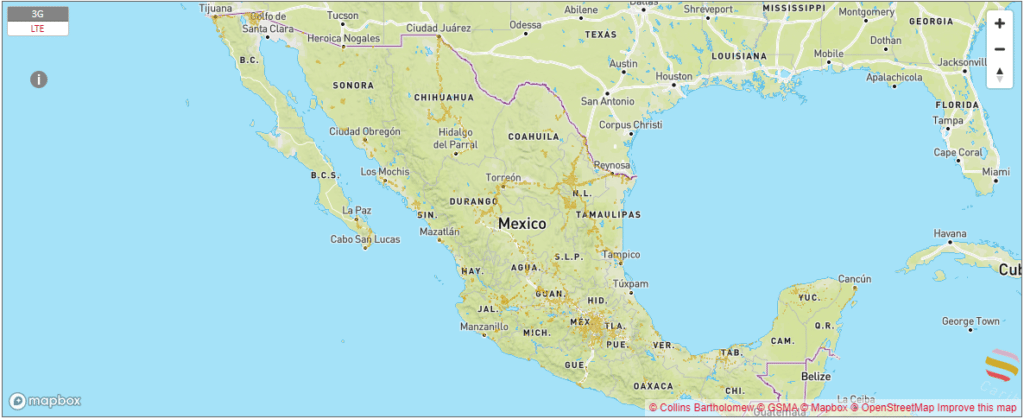 Mapa de cobertura de Movistar en México