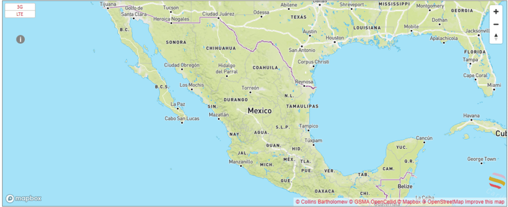 Mapa de cobertura de AT&T en México