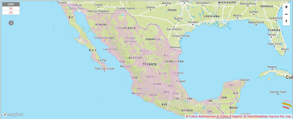 Mapa de Cobertura de Telcel en méxico