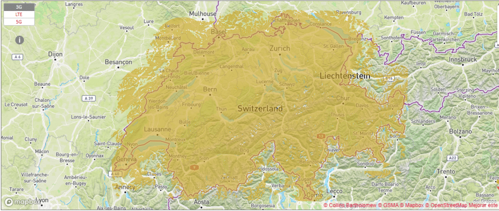 mapa de cobertura Swisscom en Suiza