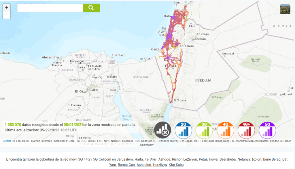 Mapa de Cobertura Hot Mobile en Israel