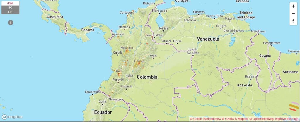 Mapa de cobertura 3G y 4G LTE de Movistar en Colombia