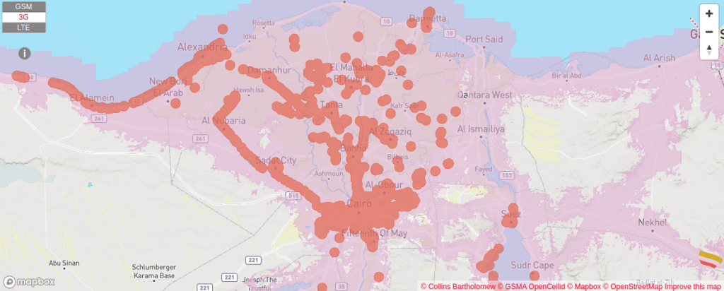 Mapa de cobertura de Vodafone Mobile para El Cairo