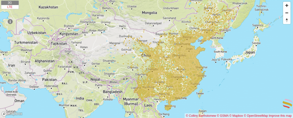 Cobertura de red eSIM Telecom en China