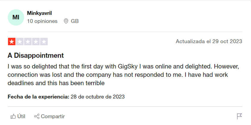 Opinión de usuario sobre la eSIM de Gigsky