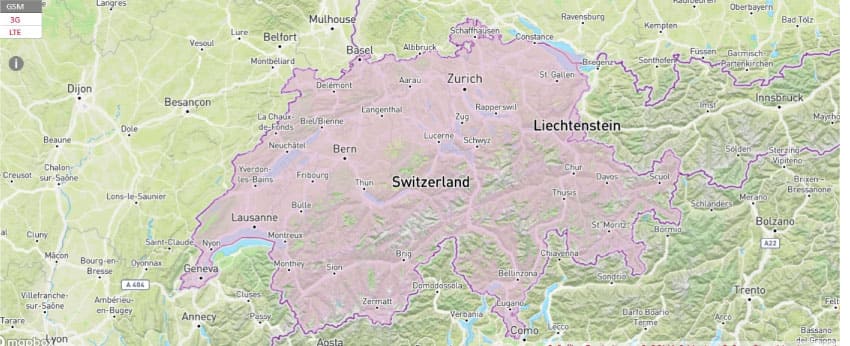 Mapa de cobertura de Salt Mobile en Suiza