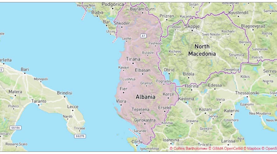 Mapa de Cobertura Red Móvil de Vodafone Albania