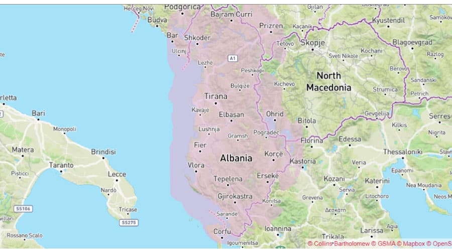 Cobertura red móvil ALBtelecom Albania