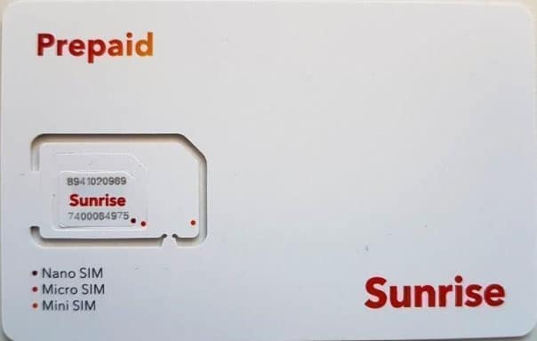 Tarjeta SIM prepago de Sunrise para turistas en Suiza