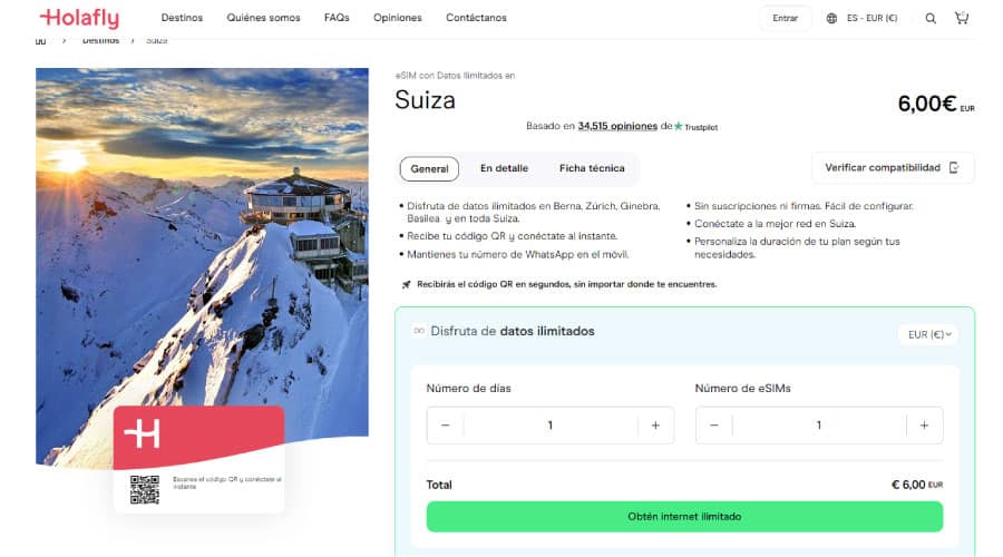 En la tienda virtual de Holafly encuentras planes con datos ilimitados para Suiza