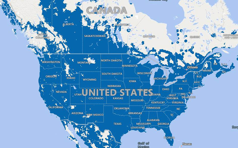 esim usa Carte de couverture 4G, LTE, AT&T aux États-Unis