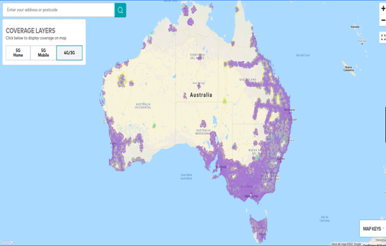 Carte de la couverture d'Optus en Australie