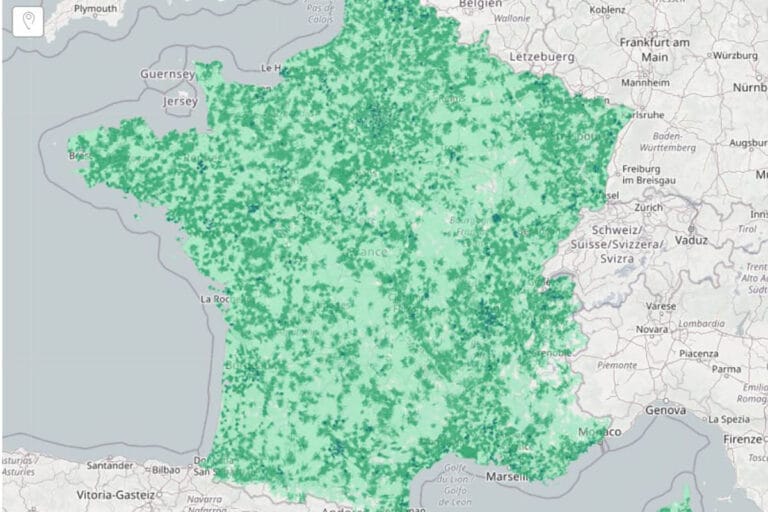 esim フランス スマートフォン データ通信 holafly　Free Mobile フランス内　サービスエリアマップ