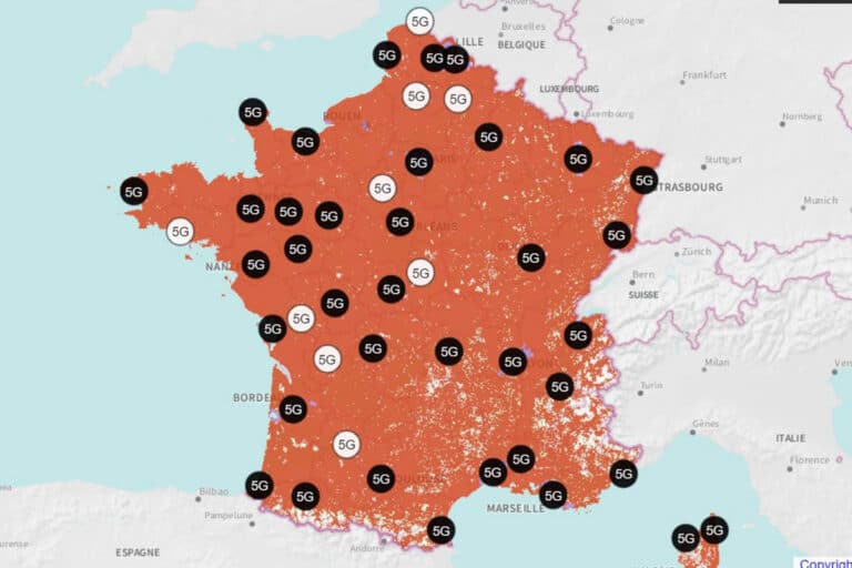 esim フランス スマートフォン データ通信 holafly　Orange  オレンジ　フランス内　サービスエリアマップ