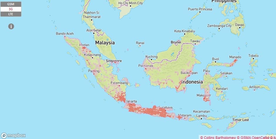 esim インドネシア Indosat スマートフォン データ通信 カバー 範囲 地図 holafly