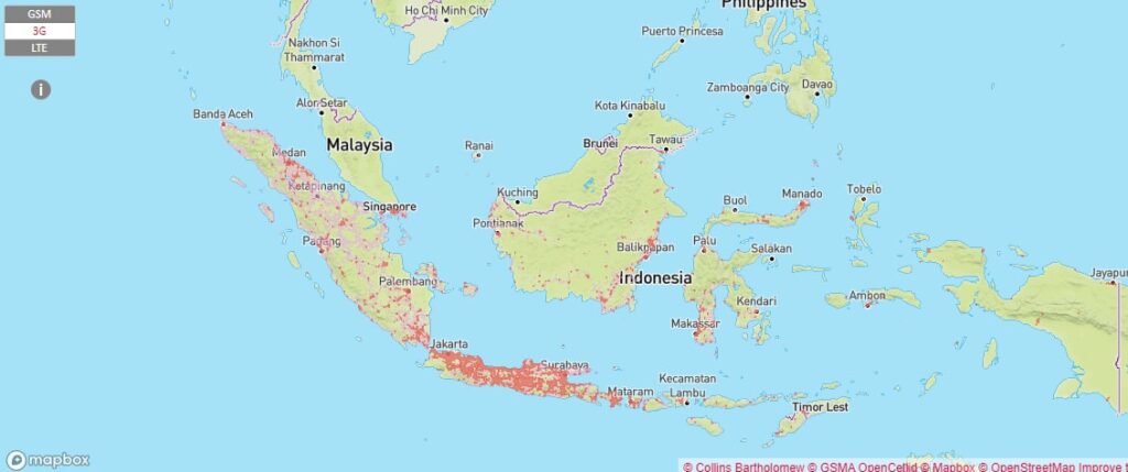 esim インドネシア Telkomsel スマートフォン データ通信 カバー 範囲 地図 holafly