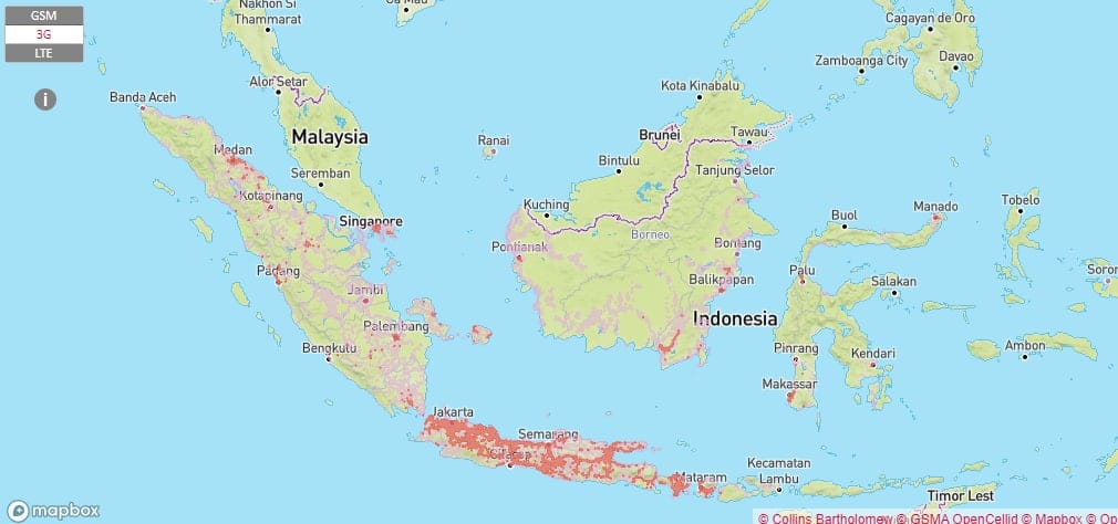 esim インドネシア XL Axiata スマートフォン データ通信 カバー 範囲 地図 holafly