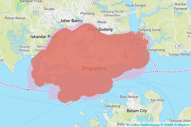 esim シンガポール スマートフォン データ通信 holafly  M1 サービスエリアマップ