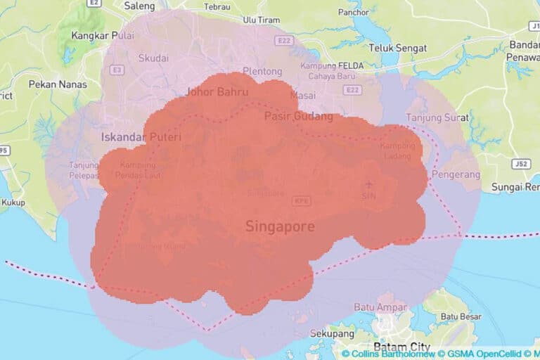 esim シンガポール スマートフォン データ通信 holafly  Singtelサービスエリアマップ