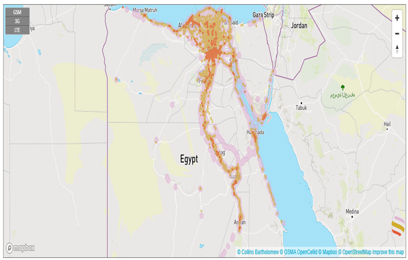 Etisalat coverage map in Egypt