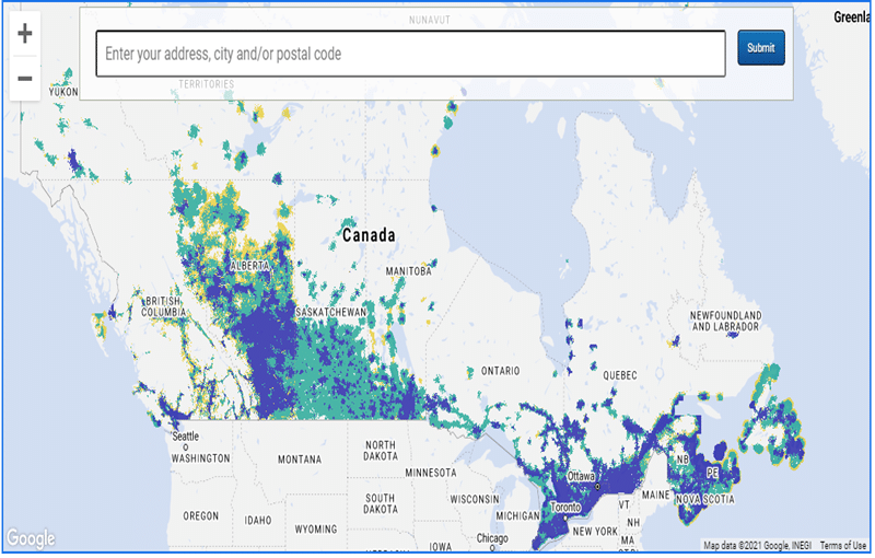 Bell Mobility coverage map in Canada with an eSIM.