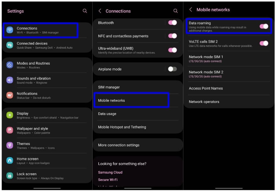 Turn off roaming Samsung S22+